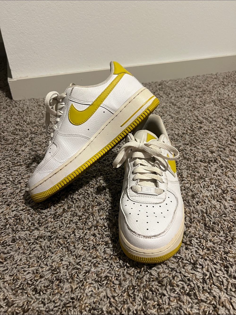 Nike Air Force Ones White & Yellow Low-Top Sneakers